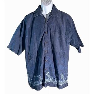 DICKIE WALKER Men's Short Sleeve Button Down Floral Shirt Blue Large